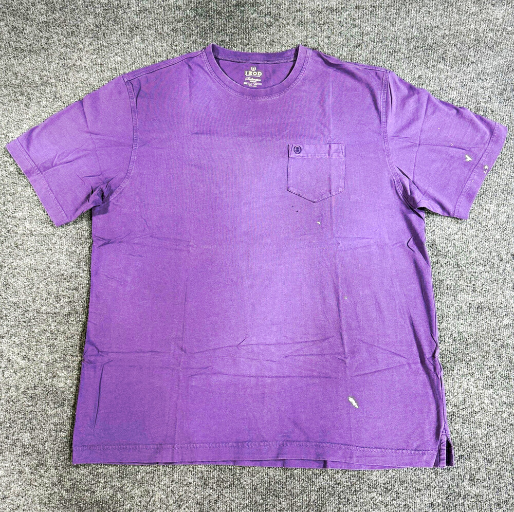 IZOD Saltwater Mens XL Purple Pocket T Shirt 100% Cotton Short Sleeve Casual